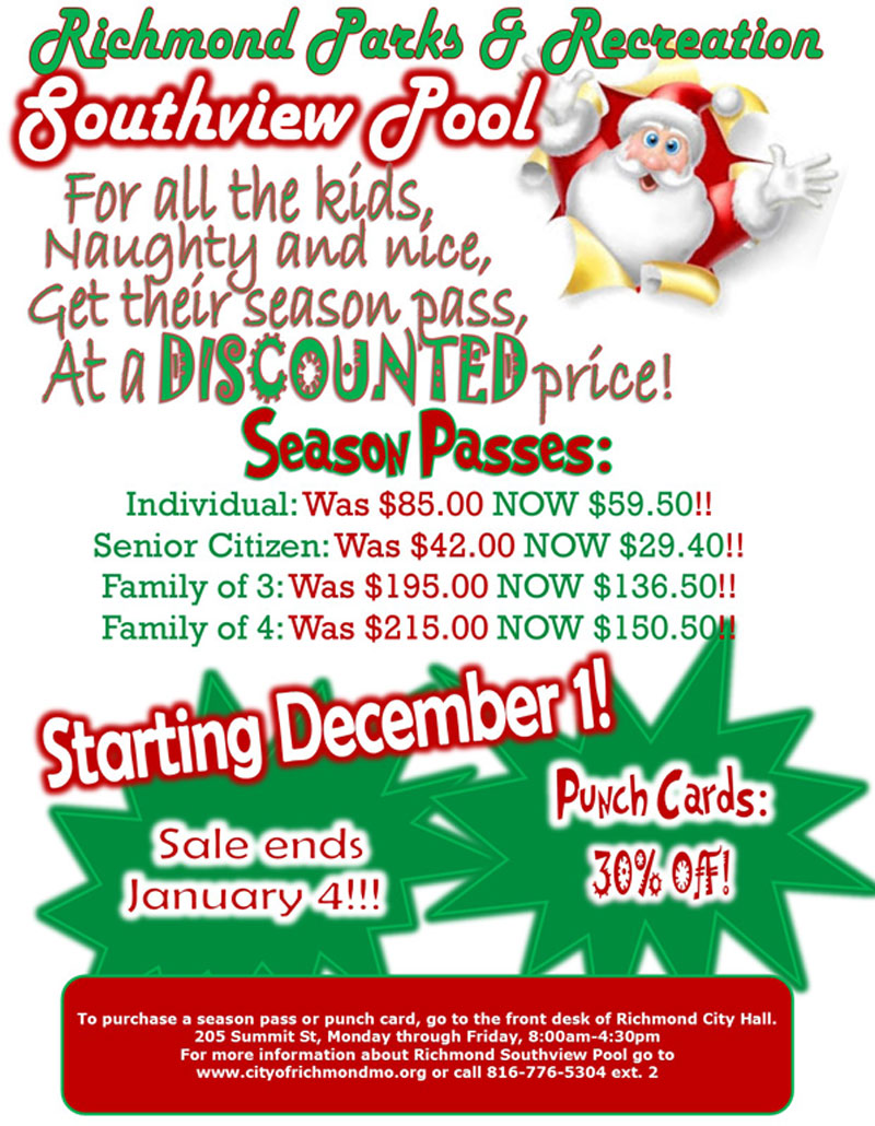 Southview Pool Holiday Discount flyer